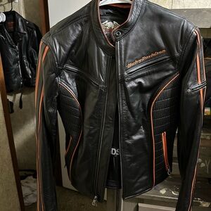 Harley-Davidson Leather Jacket with Orange Trim
